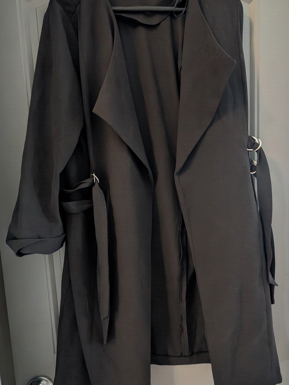 Dex Black Longline Trench Coat with Waist Tie